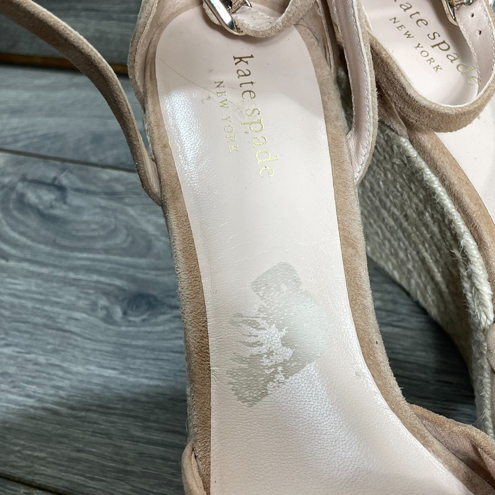 Kate Spade Sandals Womens 8 B Pink Leather Strap Espadrille Wedge Platform New - Picture 8 of 12